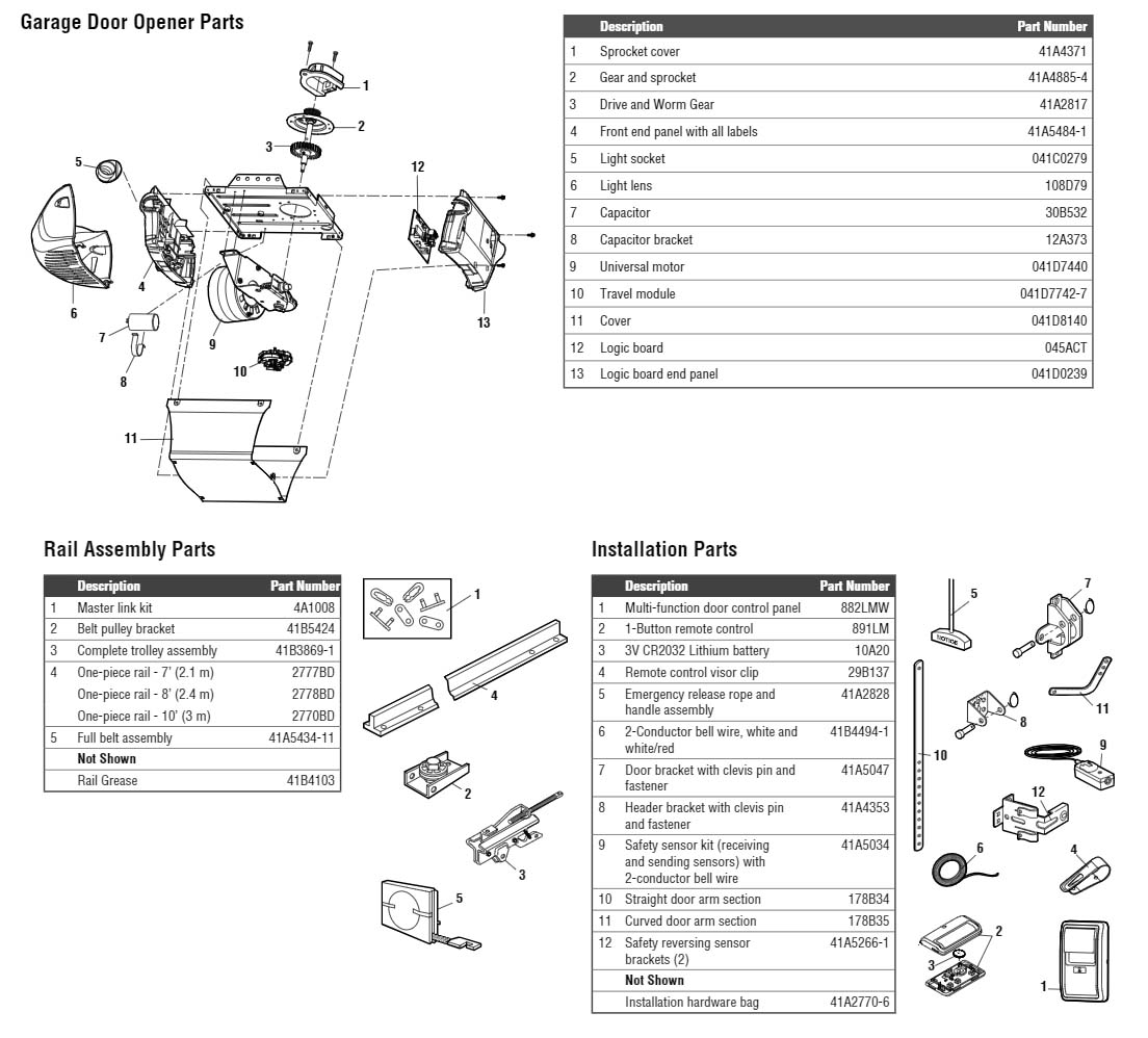 LiftMaster 8155 Garage Door Opener Parts Diagram and List