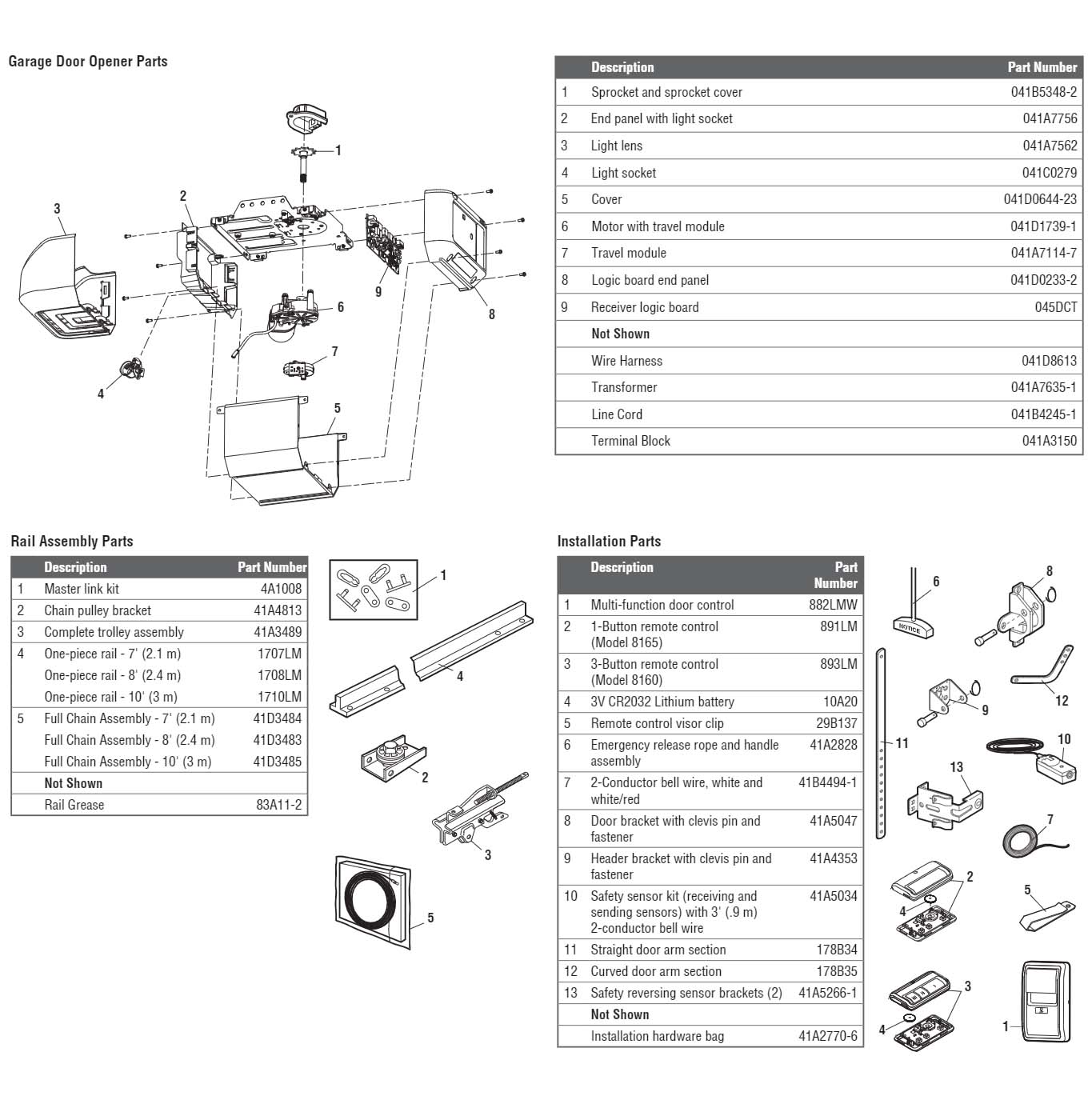 LiftMaster 8160 Garage Door Opener Parts Diagram and List
