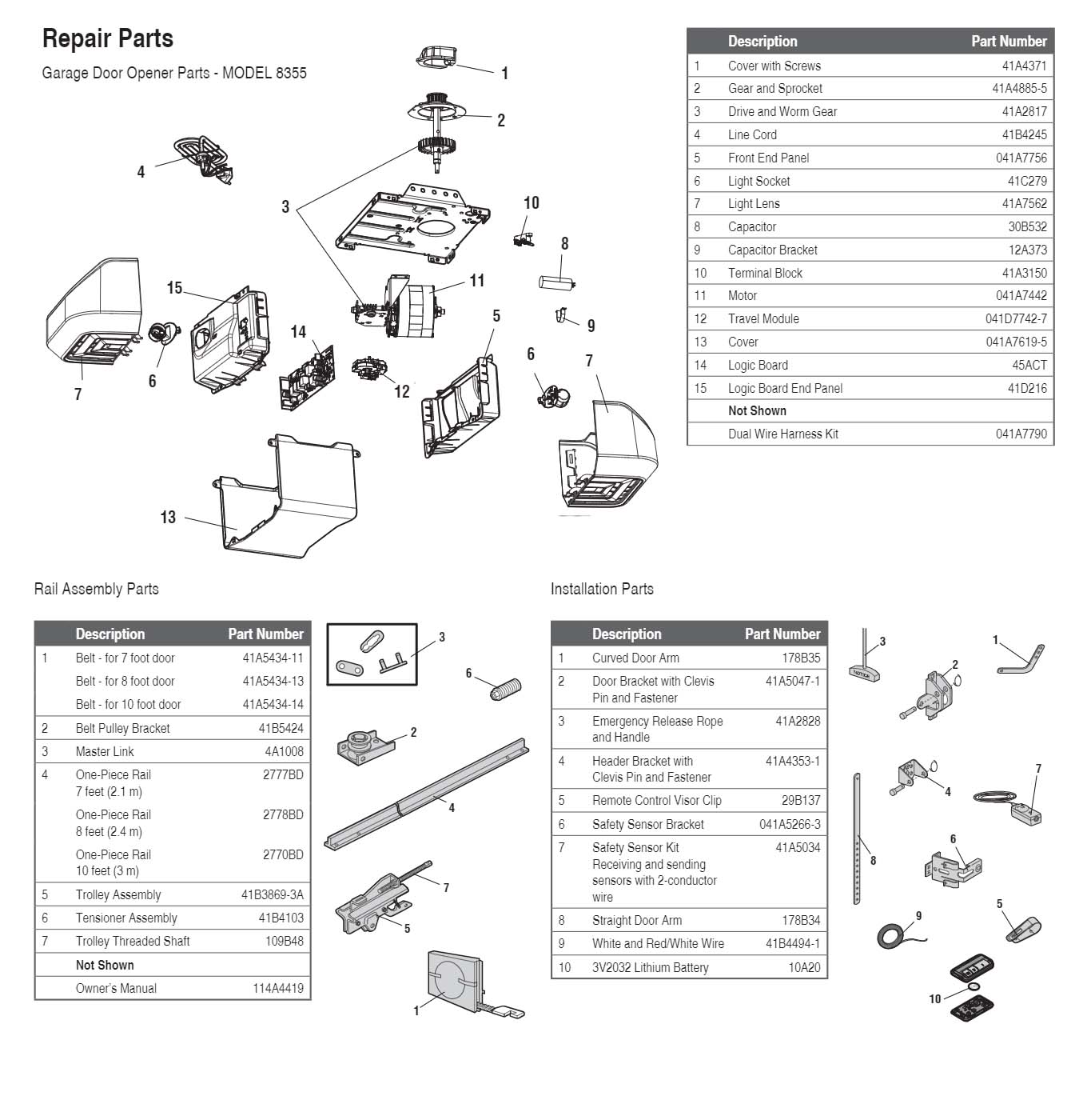 LiftMaster 8355 Garage Door Opener Parts Diagram and List
