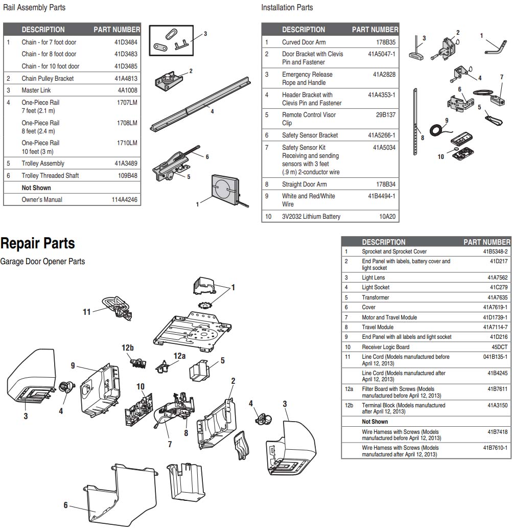 LiftMaster 8360 Garage Door Opener Parts Diagram and List
