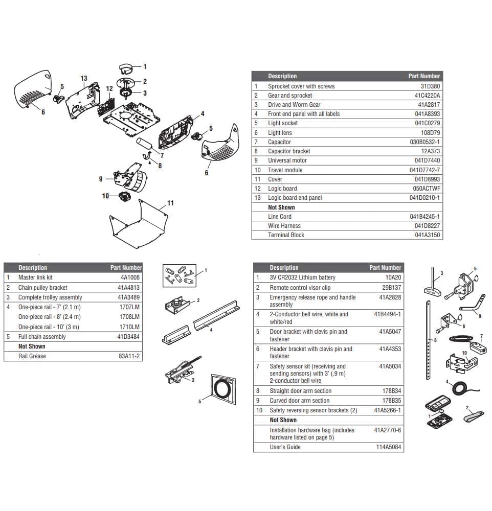 LiftMaster 8365W and 8365W-267 Garage Door Opener Parts Diagram and List