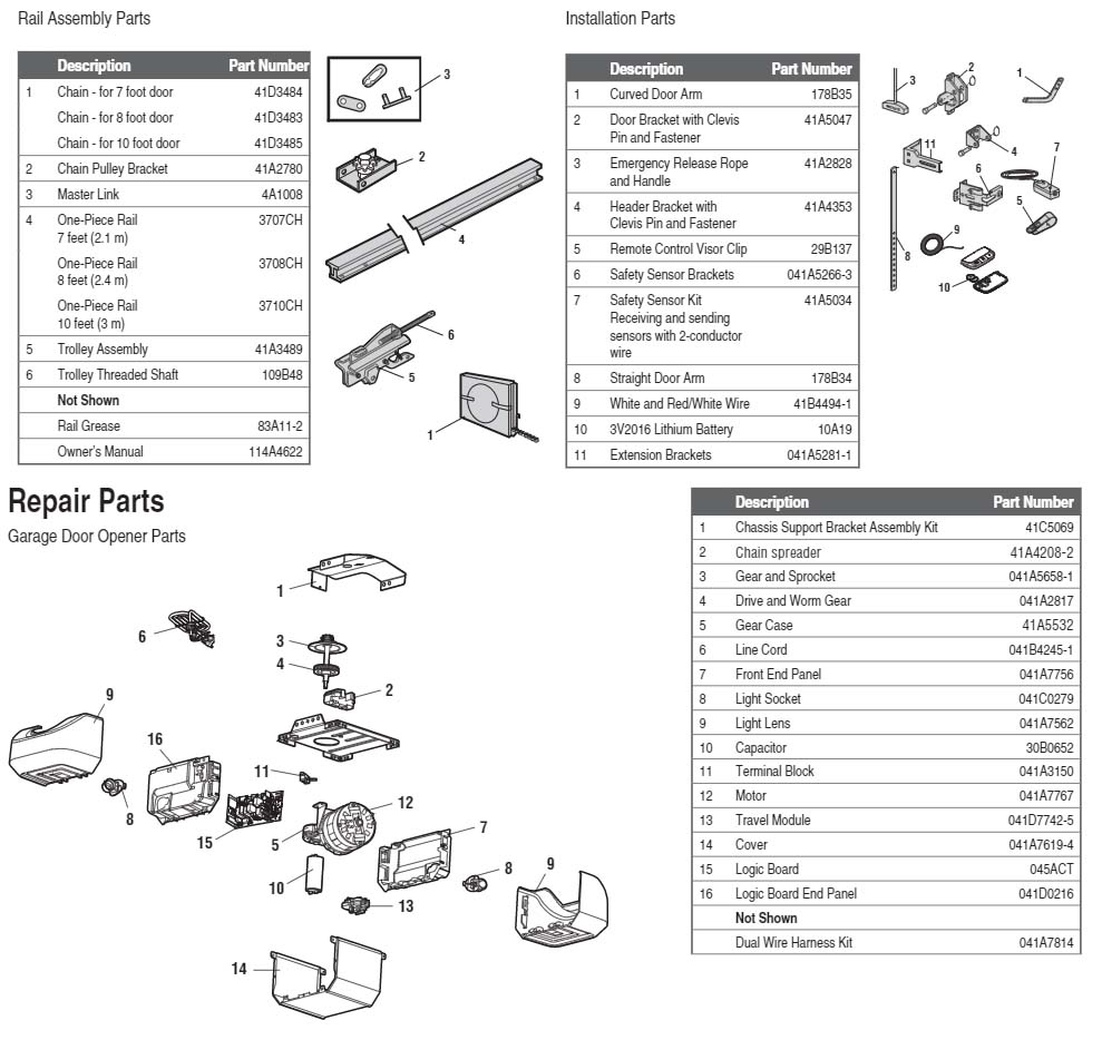 LiftMaster 8587 Garage Door Opener Parts Diagram and List