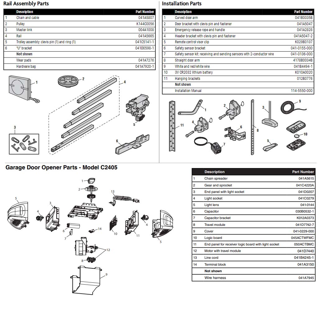 Chamberlain C2405 Garage Door Opener Parts Diagram