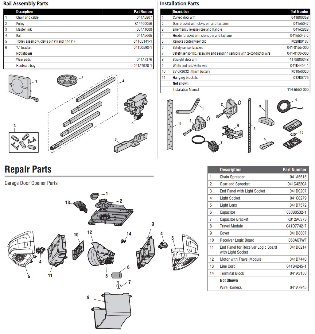 Chamberlain C450 Garage Door Opener Parts Diagram