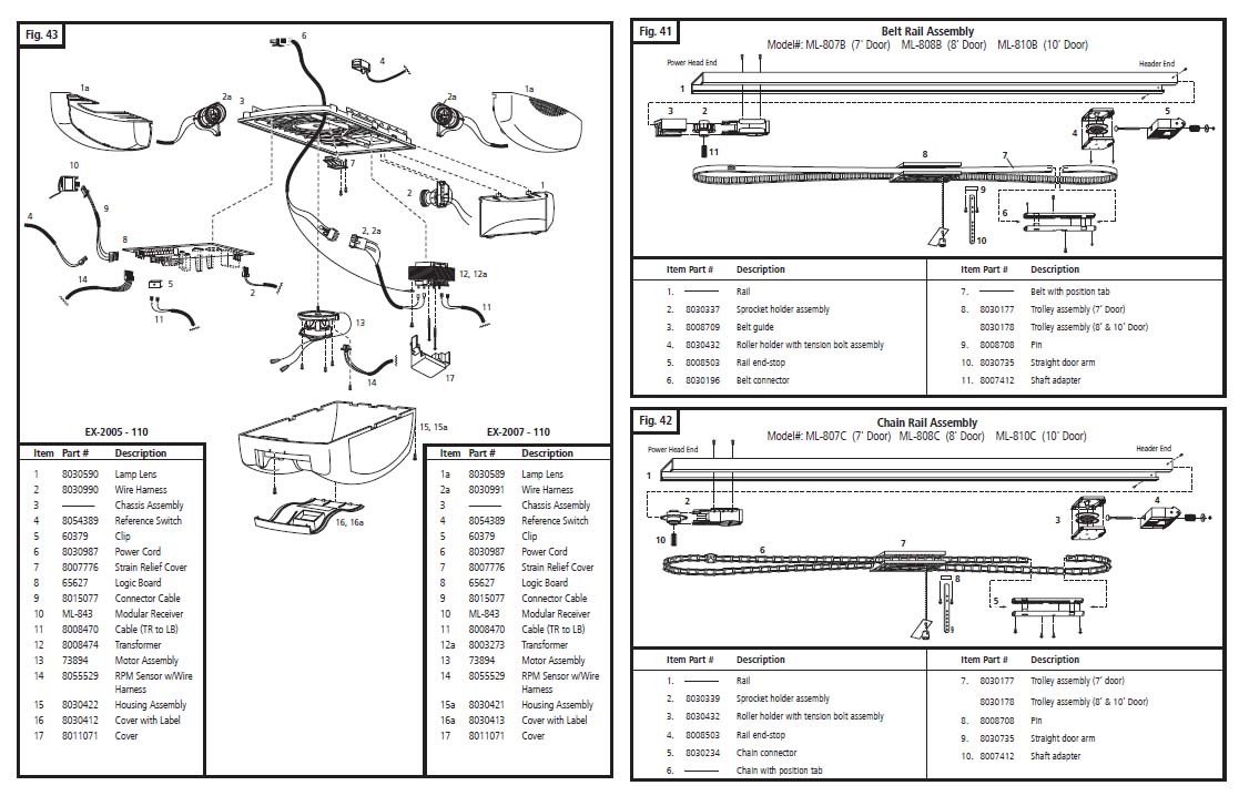 Marantec EX-2005 and EX-2007 Garage Door Opener Parts Diagram and List