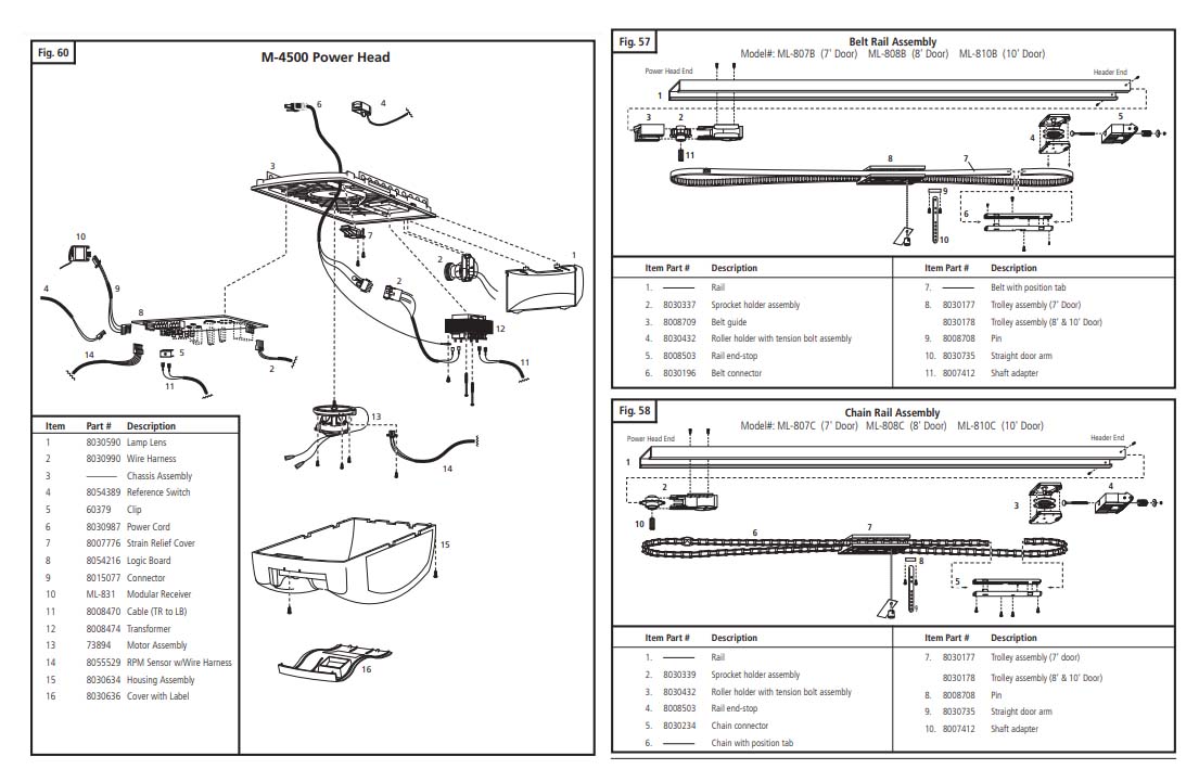 Marantec M4500 Garage Door Opener Parts Diagram and List