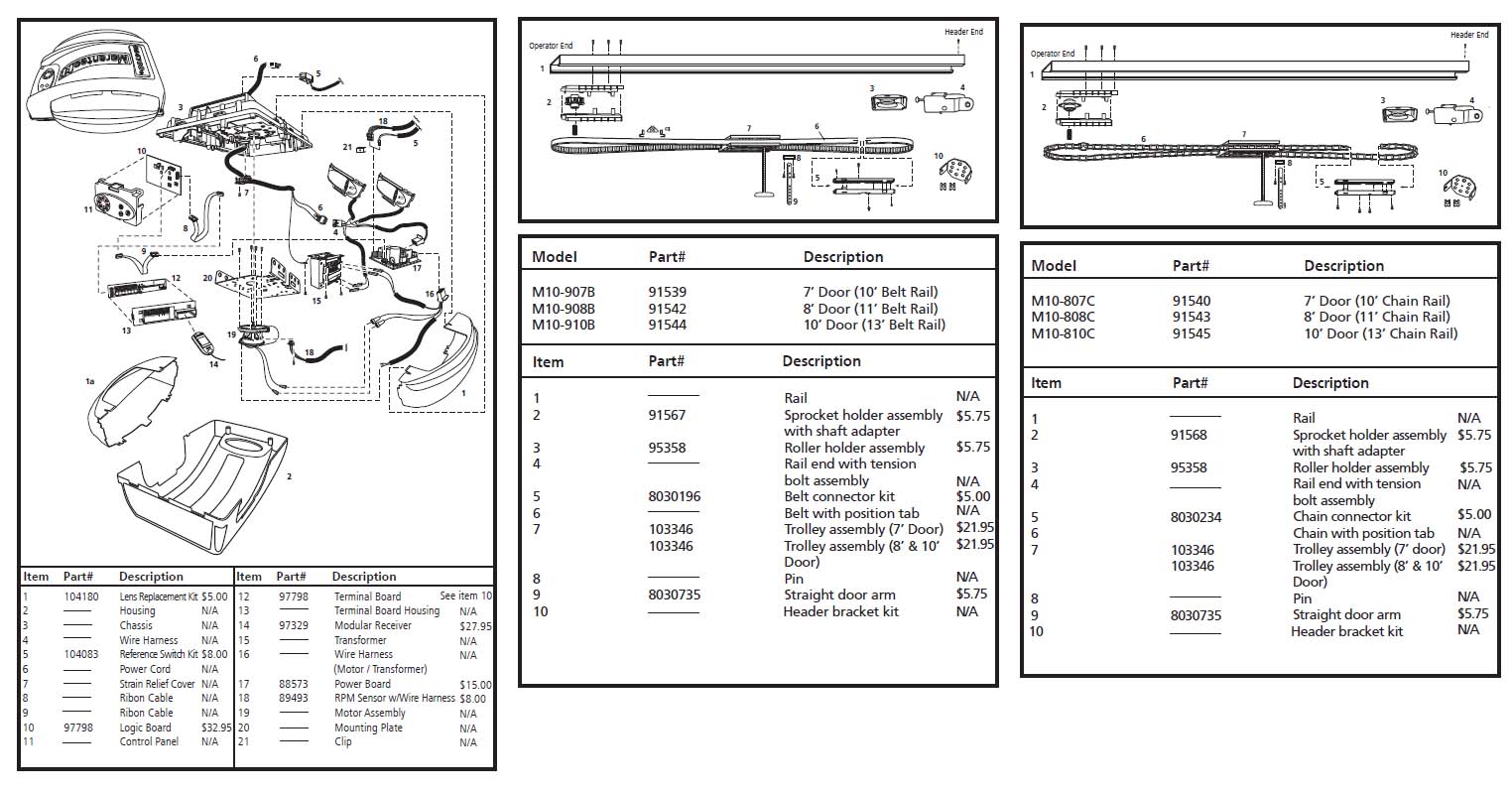 Marantec M4700e Garage Door Opener Parts Diagram and List