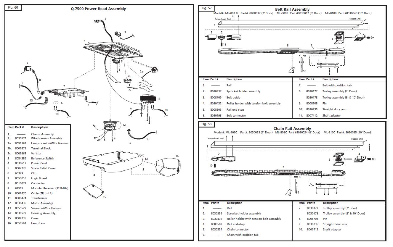 Marantec Q7500 Garage Door Opener Parts Diagram and List