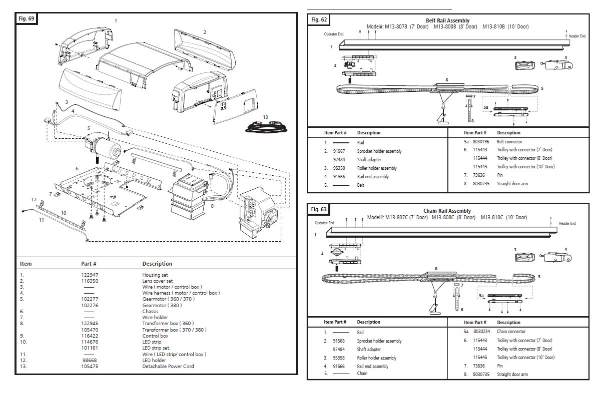 Marantec Synergy 360 Garage Door Opener Parts Diagram and List