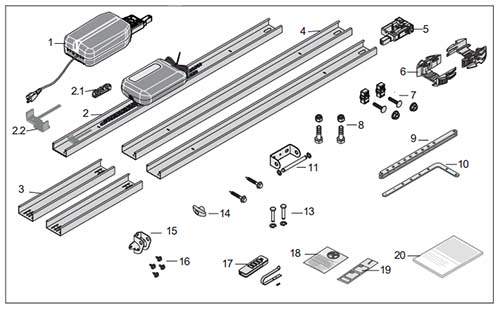 Sommer evo 2080+ Garage Door Opener Parts Diagram and List