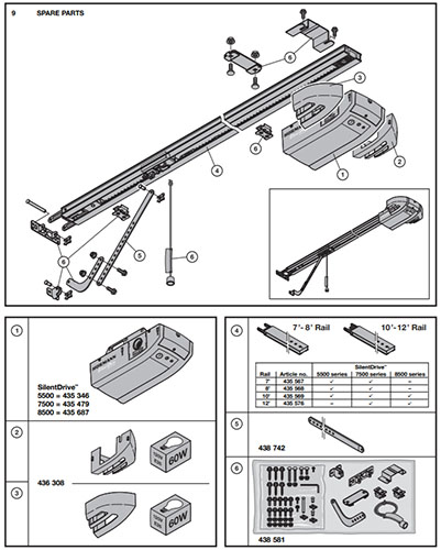 Hormann SilentDrive SD5500 Garage Door Opener Parts Diagram and List